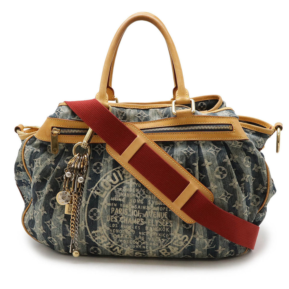 LOUIS VUITTON Monogram Denim Cabas Raye Tote Bag Shoulder Crossbody Blue